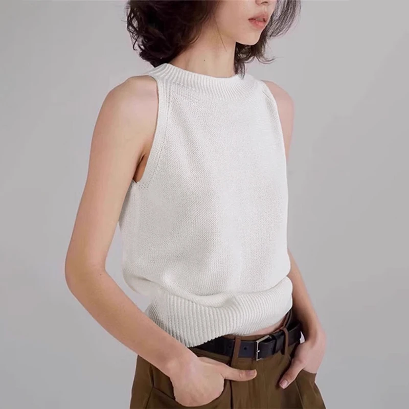 

Модный повседневный полосатый вязаный жилет без рукавов с круглым вырезом для женщин