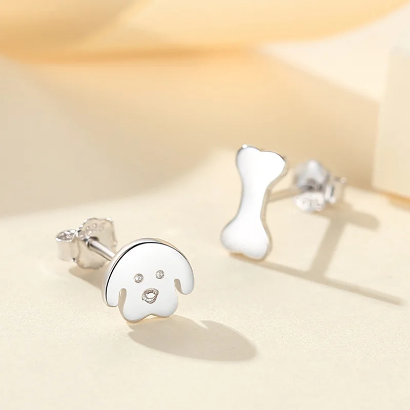 Pendientes RYJU de Plata de Ley 925 con forma de hueso de perro para mujer, joyería de moda con personalidad de tendencia asimétrica pequeña y bonita