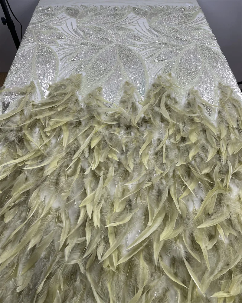 Роскошная 3D перо африканская французская тяжелая кружевная ткань высокого качества с блестками и бусинами нигерийская кружевная ткань для свадебных платьев