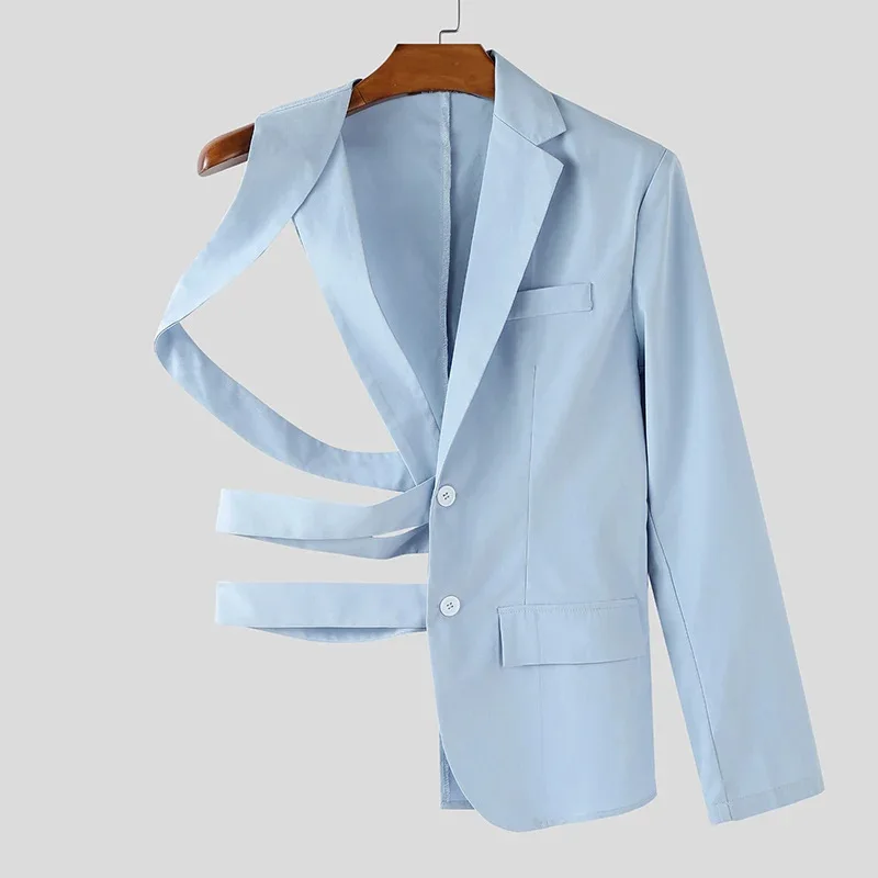 2026 fashionable men's irregularly tailored hollow shoulder strap design single-breasted lapel suit jacket, fashionable party cl