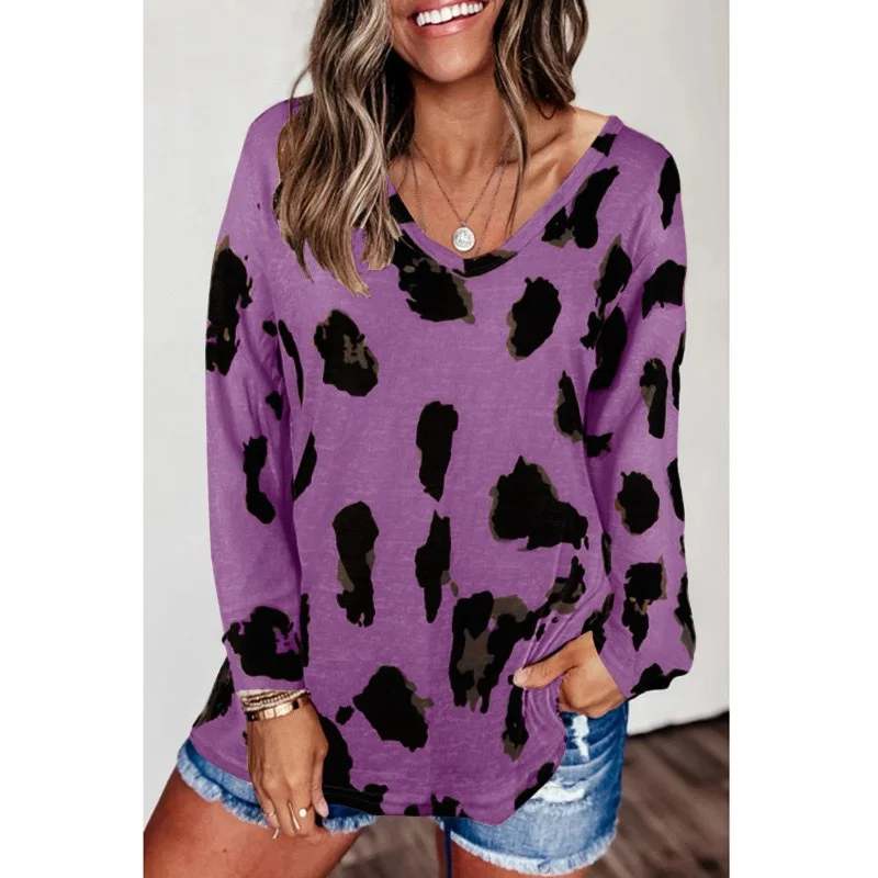 2023 Womens Top New Fashion Autumn Winter Long Sleeve T-shirt Femme Loose Pullover Ladies Leopard Printed Casual Blouse