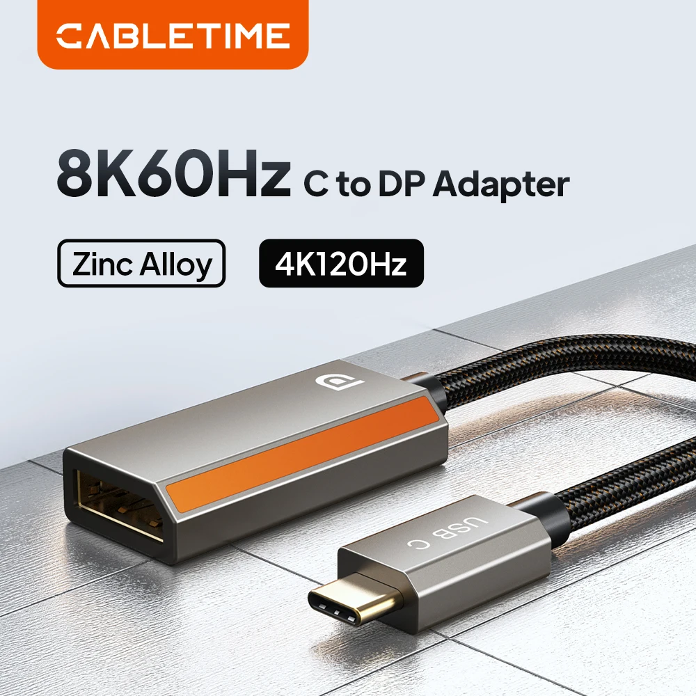 CABLETIME 8K60Hz USB C zu Displayplay Adapter 4K144Hz Typ C zu DP Konverter HDR10 Video Datenübertragung für Laptop HDTV PS4/5