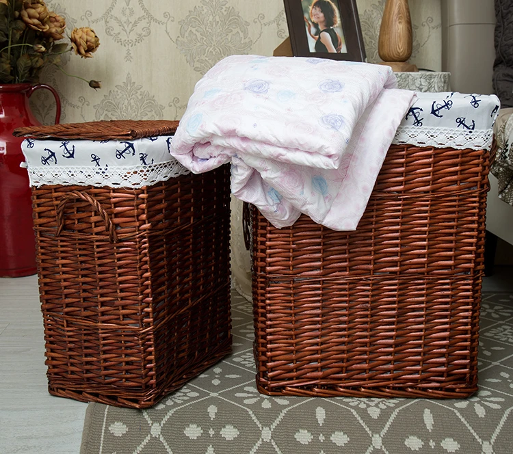 Pastoral storage box large covered rattan organizer clothes clothes storage box wickerwork storage basket