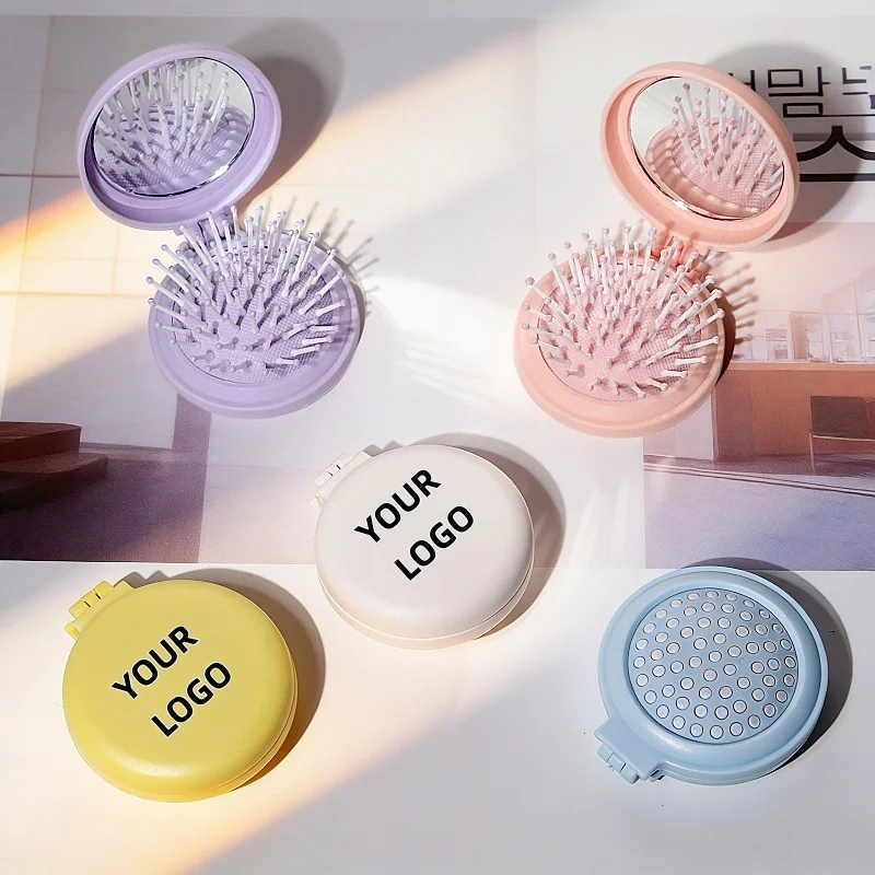 

【Нанесение логотипа】20 шт. персонализированных мини-расчесок-массажеров с зеркалом, однотонных, в стиле макарон, портативных, с воздушной подушкой