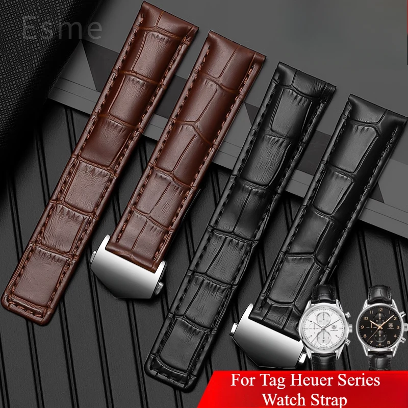 Durable Wear-resistant Genuine Cow Leather Watch Strap for Tag Heuer Series Flexible Waterproof Sweatproof Watchbands 20 22 24mm