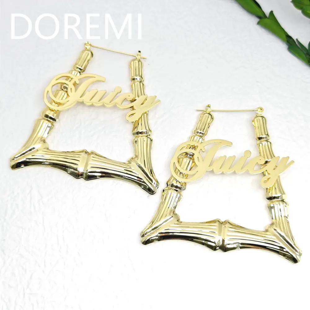 

DOREMI DIY Letter Custom Name Earring Exaggerate Custom Name Stainless Steel Ladder-shaped Hoops Trapezoidal Bamboo Earring Hoop