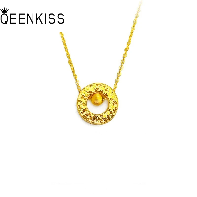 

KISS&FLOWER Gold Shiny Round Necklace Pendants For Women Wedding Party Birthday Christmas Bride Mother Girl Ladies Gifts PT5209