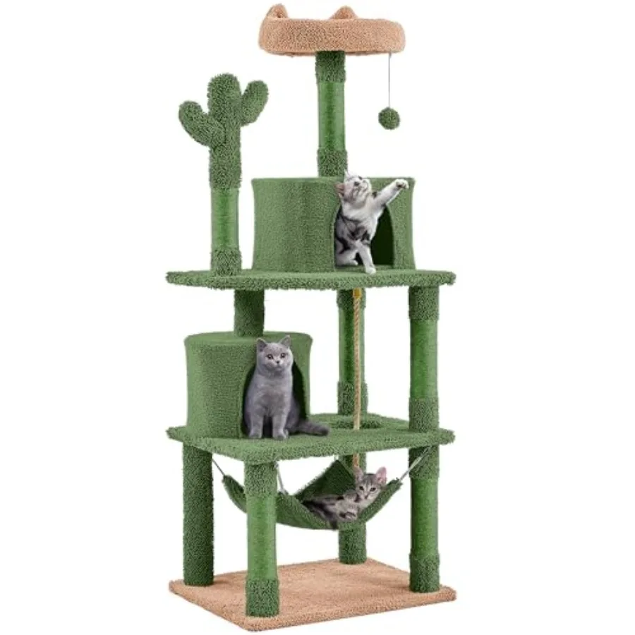 

Cactus Cat Tree for Indoor Cats 62in Cat Tower with Scratching Posts Hammock Dangling Ball Multi-Level Condo Activity Center Fu
