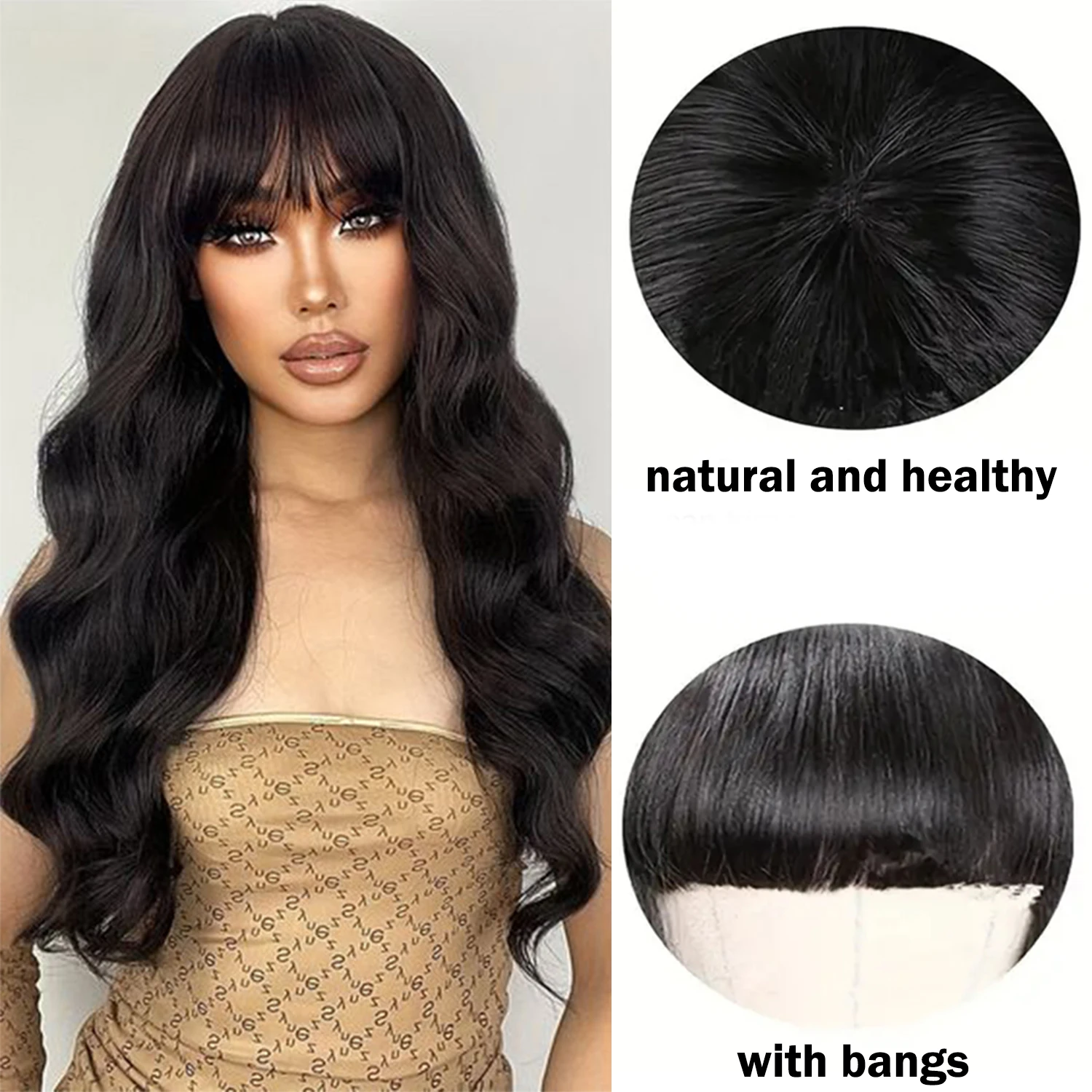 Parrucca fatta a macchina dell'onda del corpo Capelli umani al 100% Densità del 180% con frangia Parrucche per capelli umani Remy brasiliani ondulati per le donne 22 pollici