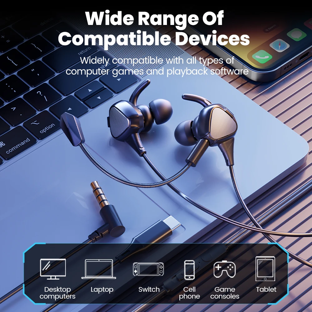 OLAF DAC Type-C/3.5 มม.หูฟังชนิดใส่ในหูหูฟังกีฬาGamerชุดหูฟังหูฟังแฮนด์ฟรีสําหรับiPhone16 15 Samsung Xiaomi