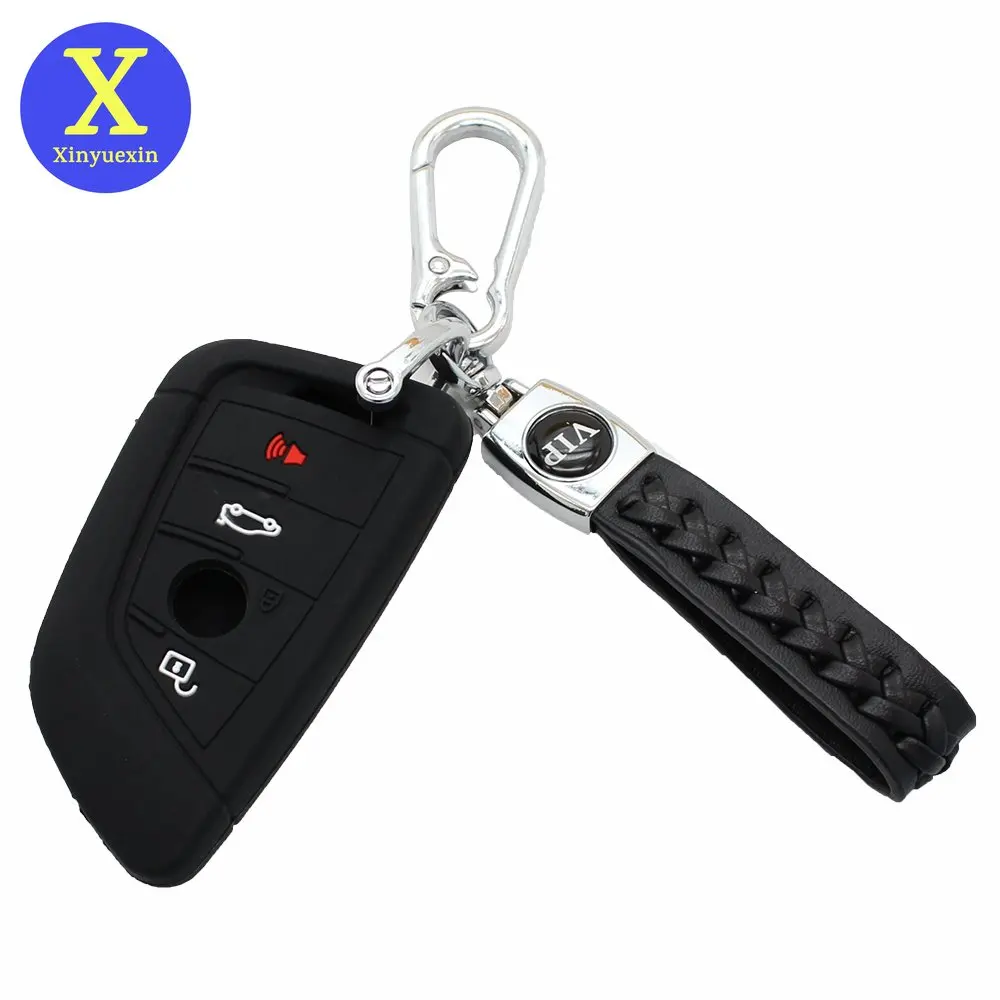 Xinyuexin Silicone Rubber Smart Key Case Protection Cover 4 Button for BMW 2/3/5/6/7/X1/X2/X3 Remote Holder Keychain Accessories