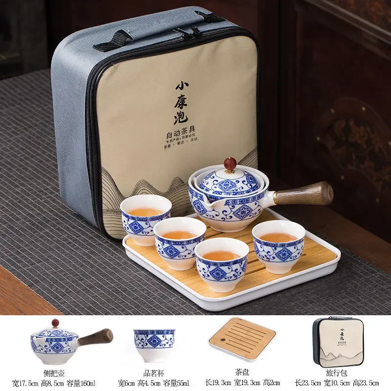 Lazy Portable Ceramic Glass Travel Tea Set Internet Celebrity Xiaokang Bubble Fully Automatic Tea Ceremony Kung Fu Tea Set Gift