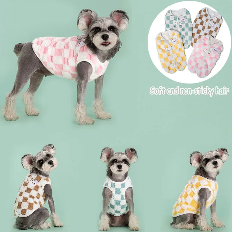 

Dog Autumn and Winter Clothing Plush Plaid Clothes Double Velvet Thickened Vest Cat Plus Velvet Vest Pet Traction Clothing