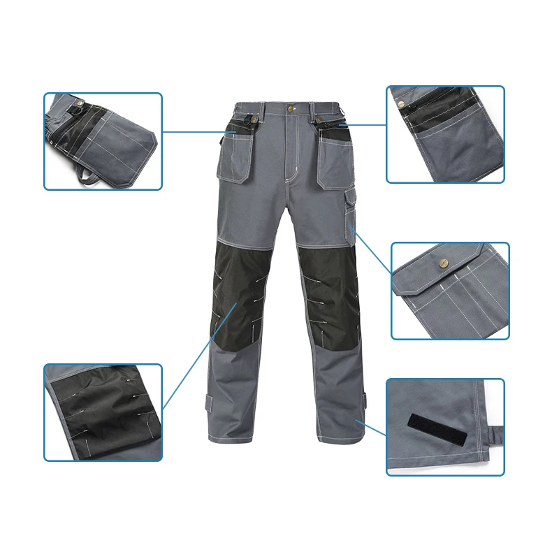 Pantalones de trabajo para hombre, algodón mecánico con rodilleras, pantalones de construcción, trabajo para hombre, pantalones Cargo con múltiples bolsillos para hombre