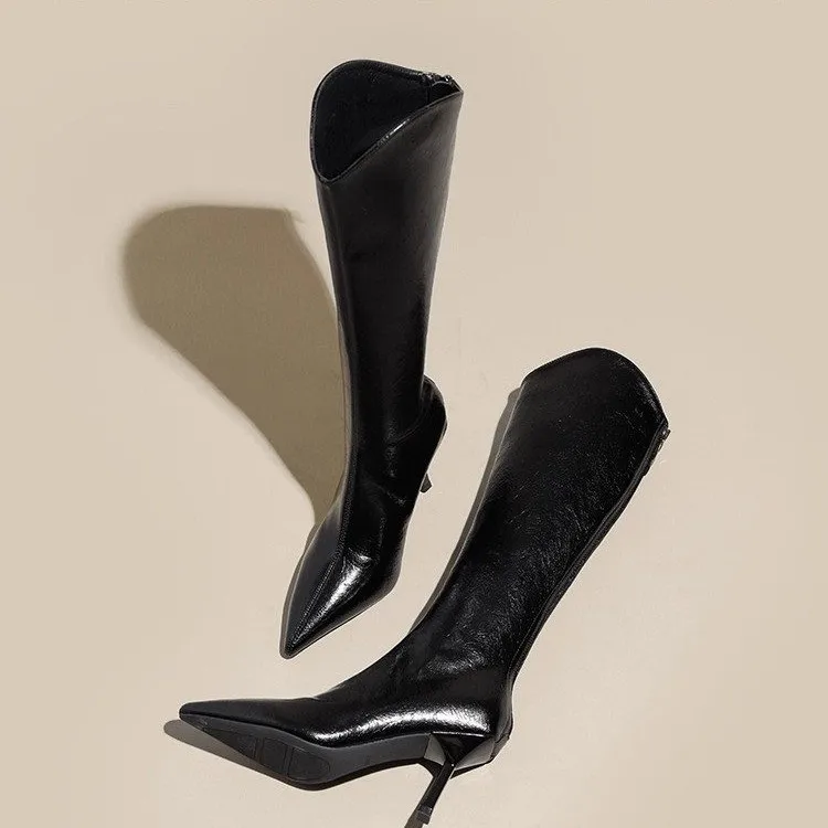 2025 Autumn New Products Women's Brown Suede High-Top Thigh Boots Pointed Toe Stiletto High Knight Boots