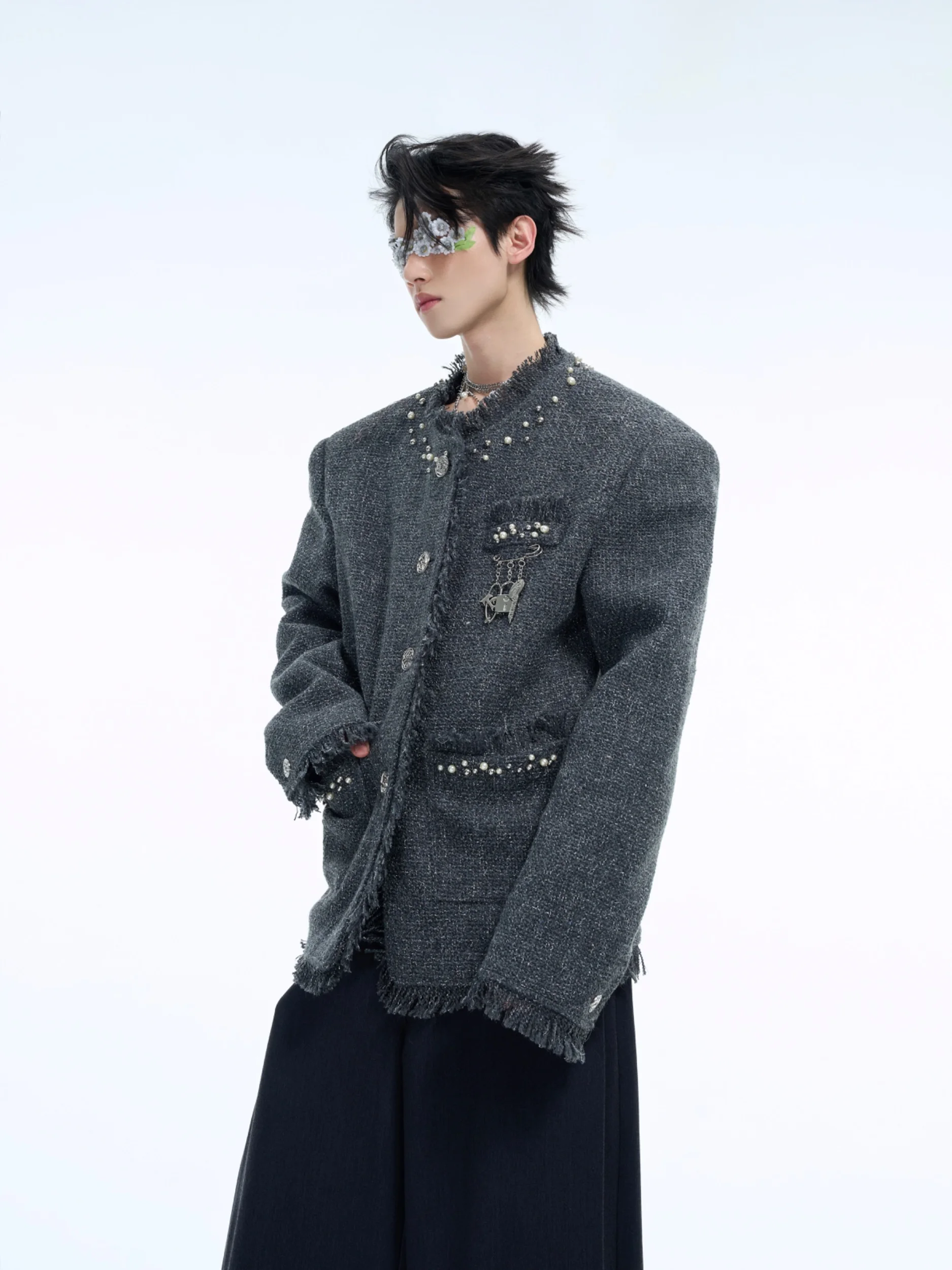 

ArguE Luxury Pearl Embellished Short Jacket Heavy Embroidery Small Fragrance Style Casual Fashion Men's Knitted Sweater