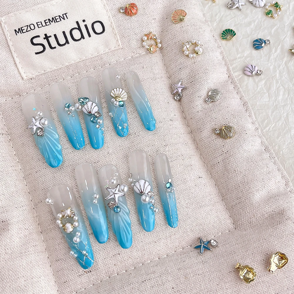 20개/박스 3D 지르콘 메탈 쉘 네일 참 믹스 쉘&불가사리 합금 크리스탈 네일 아트 DIY 여름 바다 조개 네일 부품 JE-1