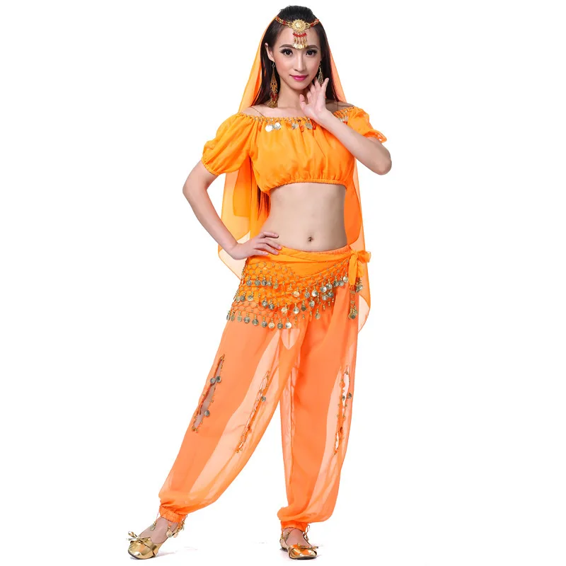 Spersonalizowany zestaw 2/3/5-częściowy: lampion z krótkim rękawem + spodnie z lampionem na monety do zawieszenia + opaska na głowę, strój do tańca brzucha, sukienka do występów.