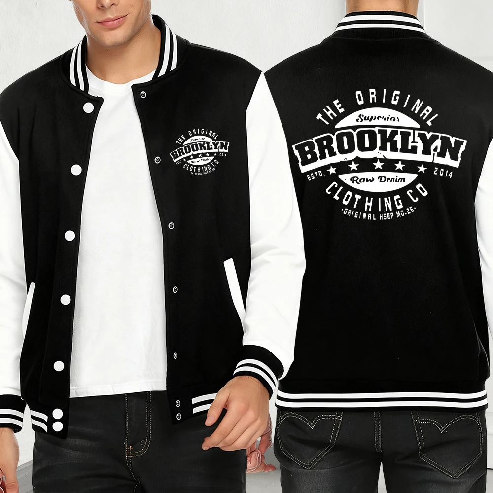 

Оригинальная одежда Brooklyn с принтом, мужское пальто Y2K, осенняя модная флисовая уличная одежда, повседневная куртка в стиле хип-хоп, бейсбольный трикотаж