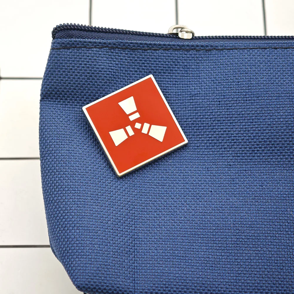 Survival Game Brooch Rust Game Logo Enamel Pin Orange Square Radiation Symbol Metal Badge Gamer Collection Jewelry Lapel Pin Gif view 4