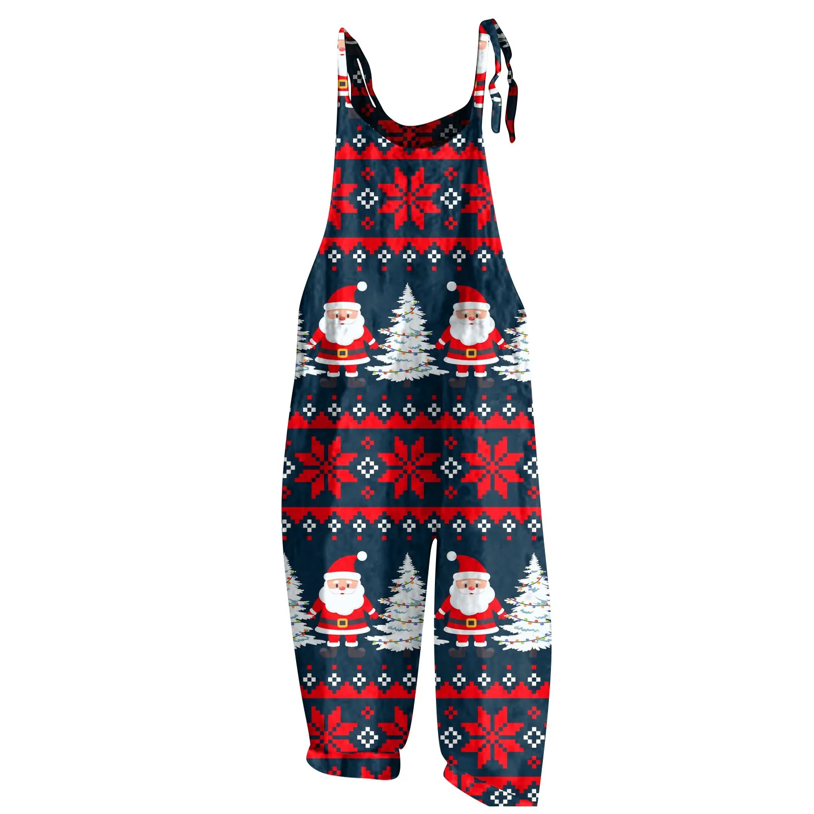 Women\'s Jumpsuit Christmas Print  Casual Loose Vintage Shoulder Strap Cotton Linen