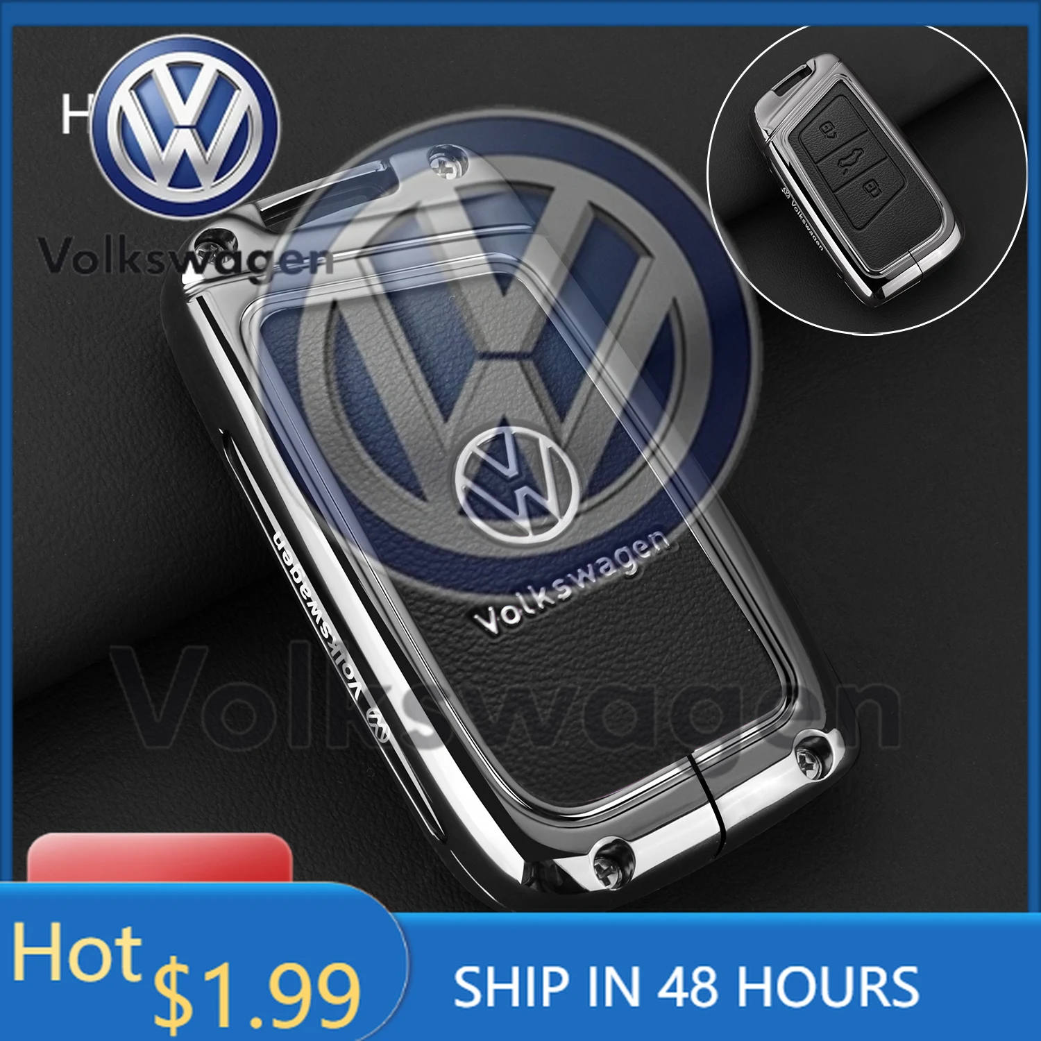 

Чехол-накладка из кожи и сплава для смарт-ключа Volkswagen VW Magotan Passat B8 Golf
