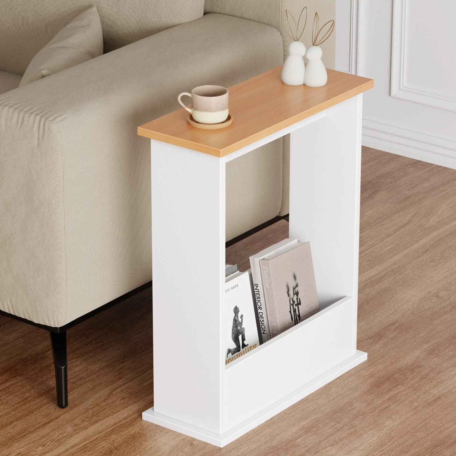 

Small Narrow Side Table with Storage Space Sofa Table Bedside Living Room Homepromote sales