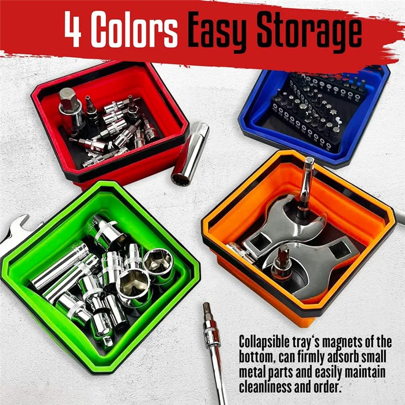 ab47-fold-磁気パーツツールトレイセット、4-パック折りたたみ式-45-インチ正方形シリコンボウル、両面磁気ベース付き