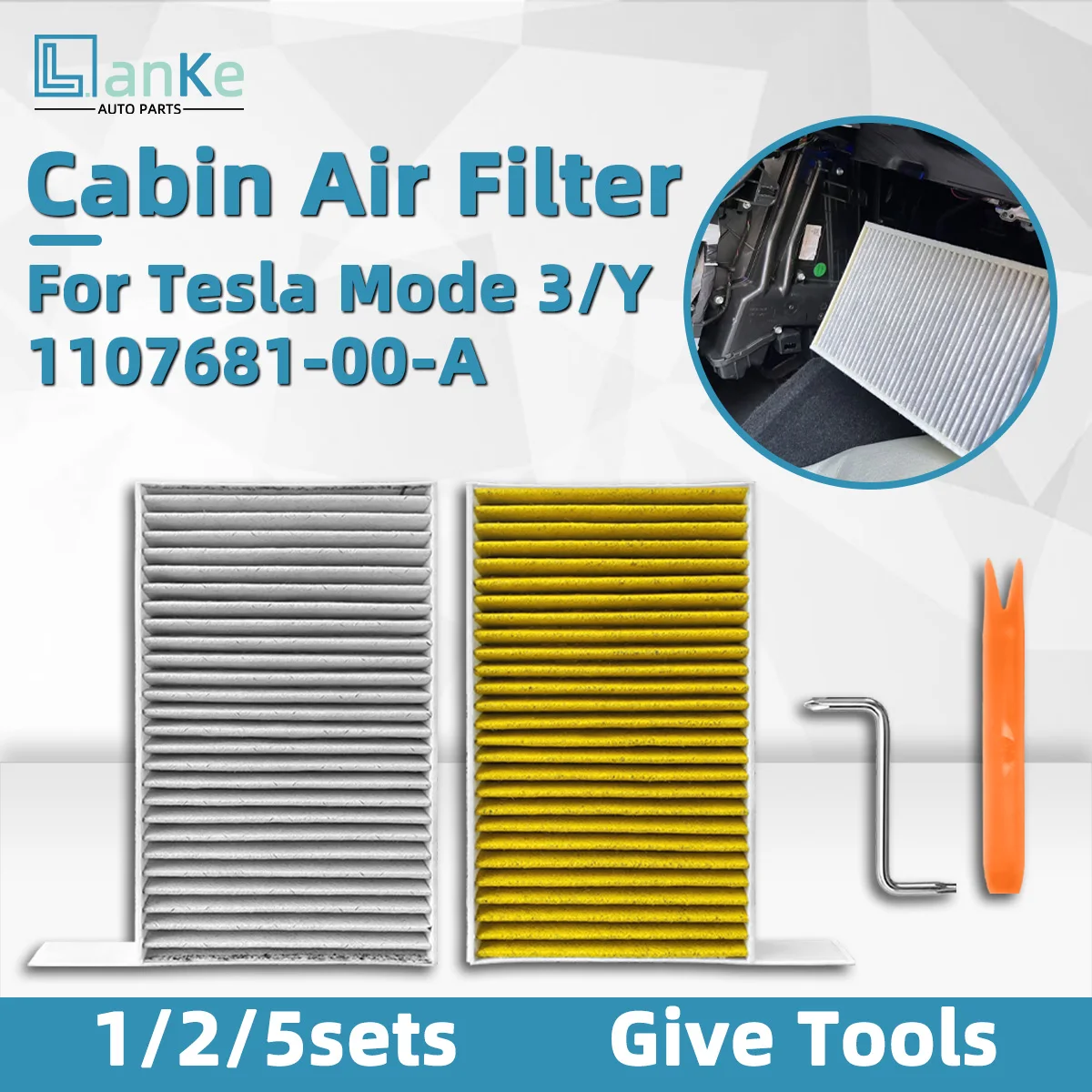 Lanke Fit For Tesla Model 3/Y Cabin Air Filter 2PCS Kit With Activated Carbon Built-in Filter, 1107681-00-A, 1107681-00-B, CP681