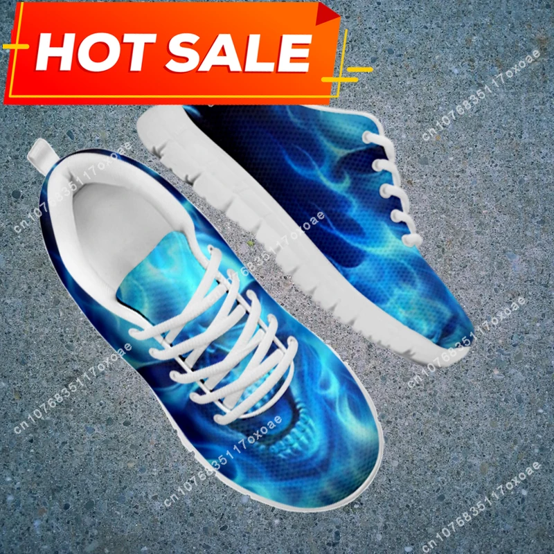 Terror Skeleton Skull Women Casual Shoes Blue Fire Print Design Footwear Flats Sport Shoe Ladies Breathable Mesh Sneaker