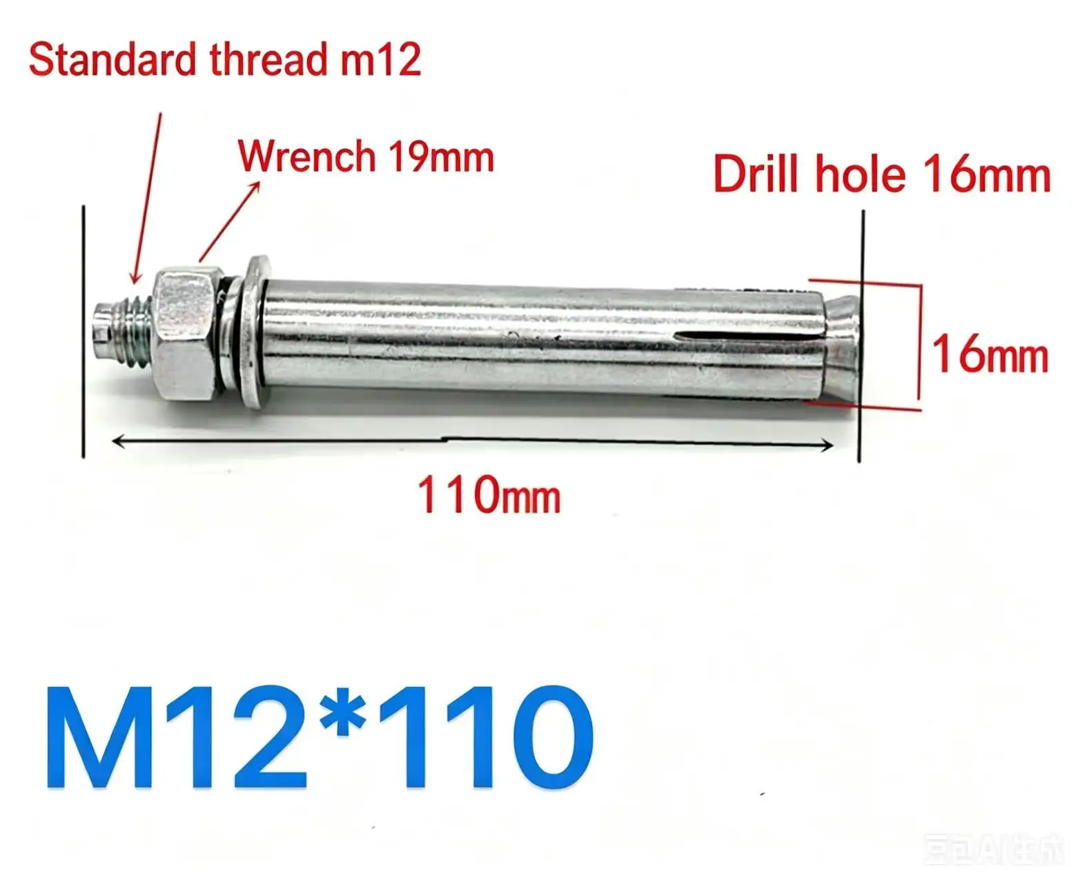 M12*110 Hex Expansion Anchor Bolt, Multiple Package Options, Retail & Wholesale, for Concrete Brick Wall Mounting Fixing