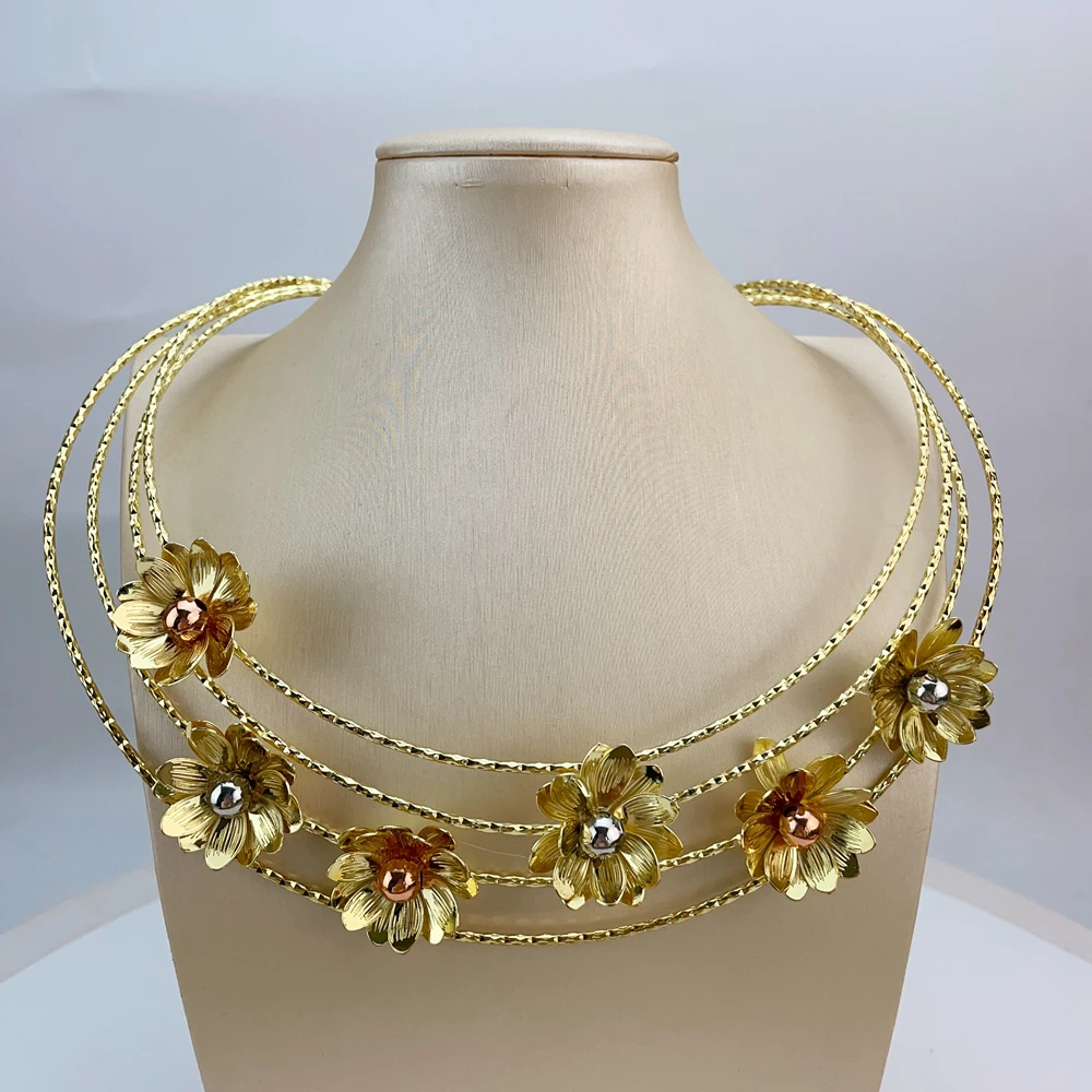 EMMA مجموعة مجوهرات برازيلية فاخرة مطلية بالذهب للنساء مجوهرات الزفاف المصنوعة يدويًا على شكل زهرة إكسسوارات حفلات أعياد الميلاد