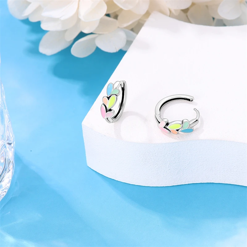 925 Sterling Silver Colorful Glowing Three Peach Heart Earrings For Women Fashion Exquisite Birthday Anniversary Jewelry Gifts