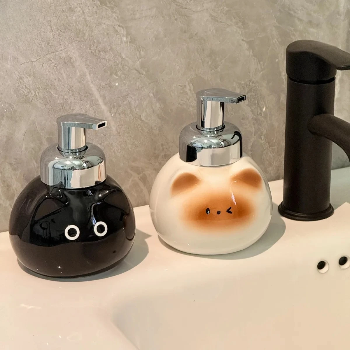 

Siamese Cat Cute Refillable Pump Bottles - Foam Dispenser for Hand Soap, Shampoo & Body Wash, Bathroom Vanity