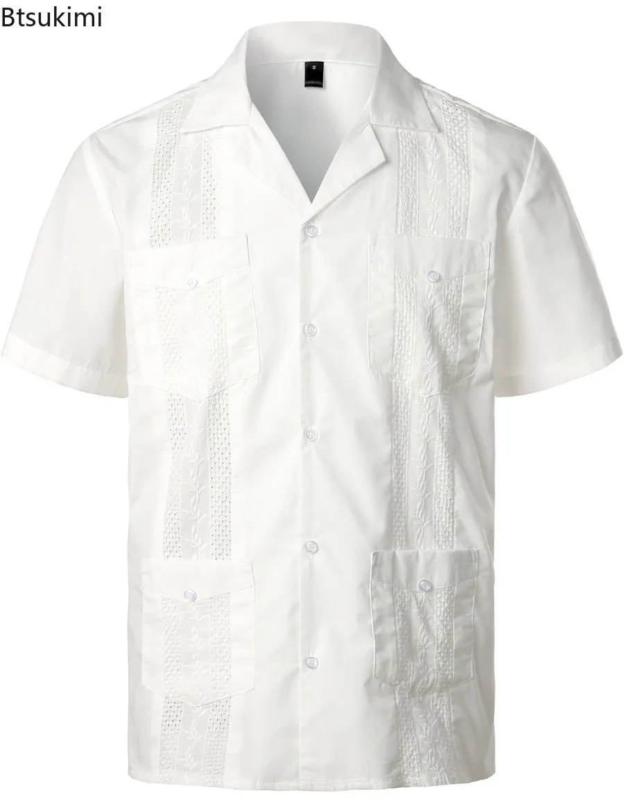 Men's Summer Casual Shirts Solid Multiple Pockets Lapel Short Sleeve Cardigan Shirts Thin Tops Male Single Breasted Tees for Men