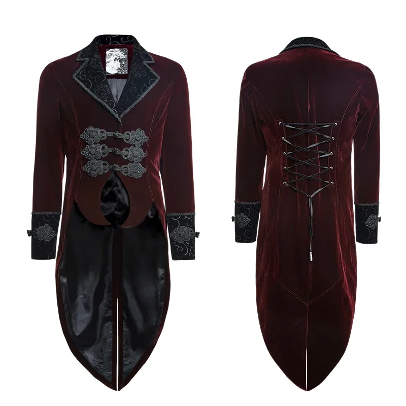 PUNK RAVE Gothic Vampire Red Men\'s Gentle Tail Jacket with Scissors Punk Rock Party Cospaly Men Long Coat Clothes Windbreaker