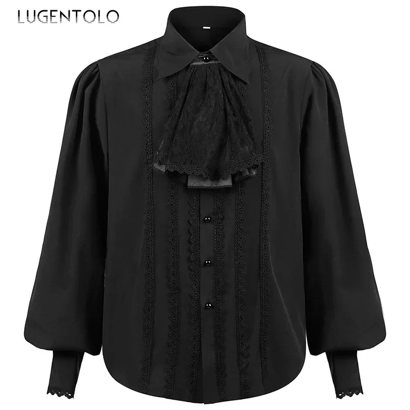 Men Medieval Shirts Retro Casual Costume Steampunk Victorian Top Underneath Renaissance Party Gentleman Gorgeous Cloth Lugentolo