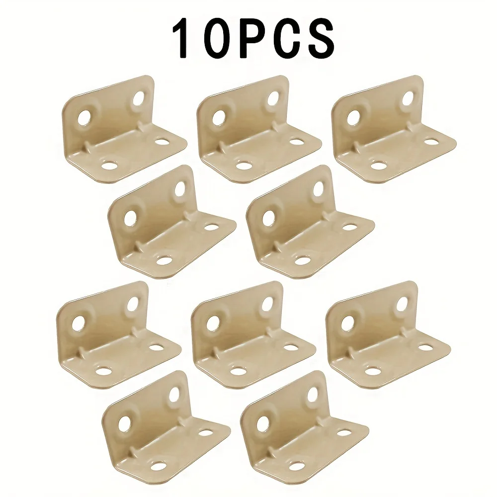 10-Pack Khaki Corner Brackets - Durable Metal L-Shapes For Furniture, Tables, Chairs & Cabinets | Stain & Sand Resistant