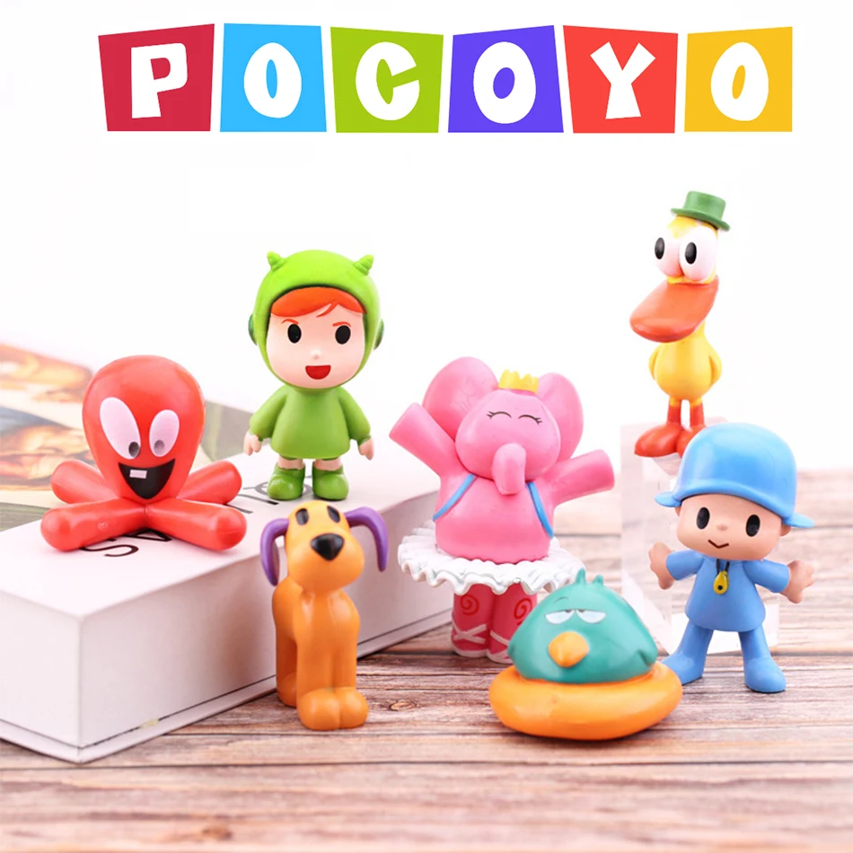 

7Pcs/Set Kawaii Pocoyo Animal Toy Bird Duck Elephant Doll Toy Model Scene Ornaments Anime Cartoon Cute Pvc Figures Toys