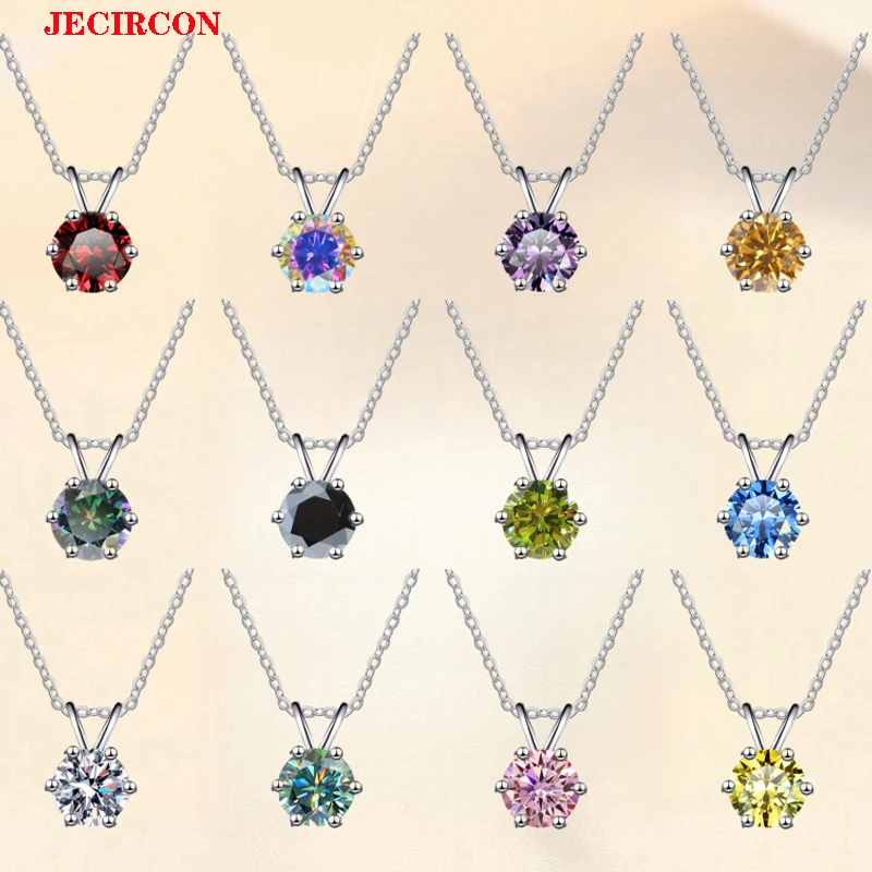 

JECIRCON 1 Carat Moissanite Necklace for Women Fashion Colorful Simulation Pendant 925 Sterling Silver Collarbone Chain with GRA