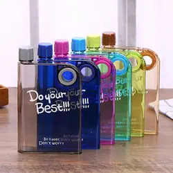 380ML Transparent Flat Water Bottle Plastic Travel Bicycle Drinking Juice Cup Reusable Portable Bottles BPA Free