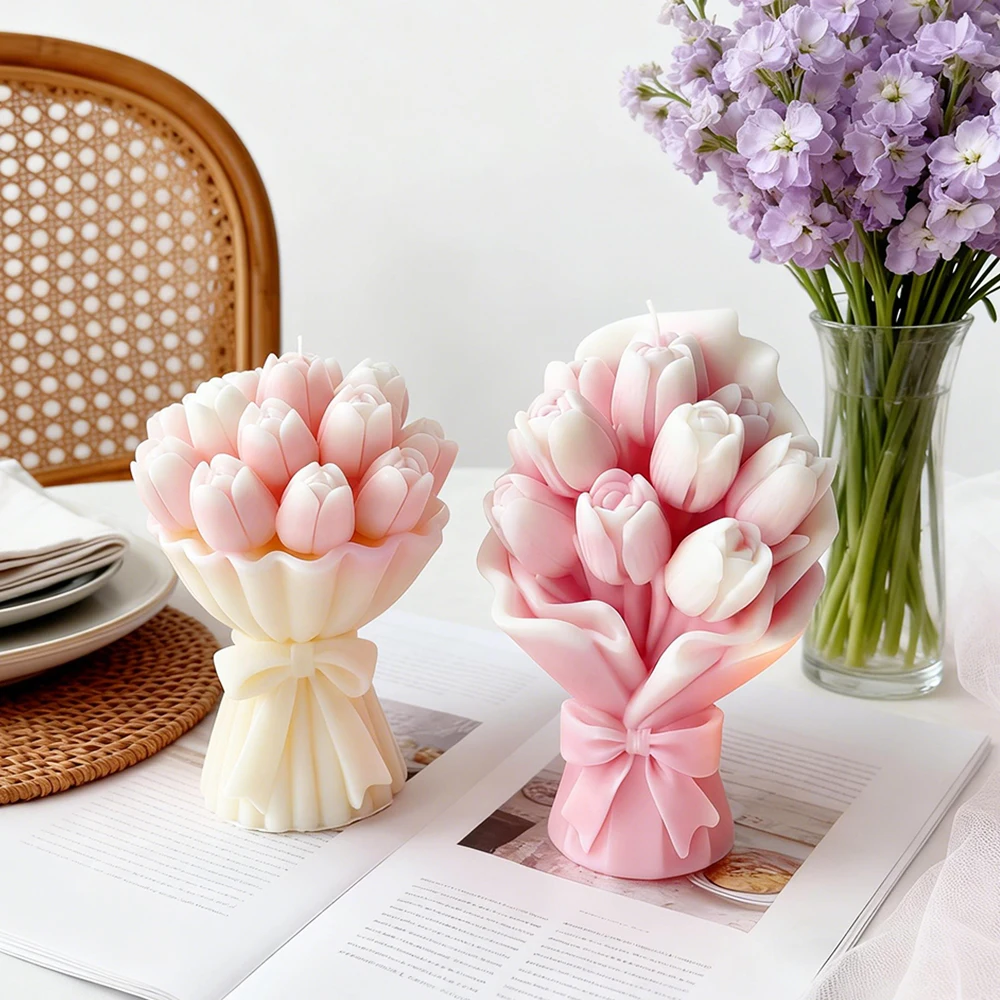 Tulip Bouquet Candle Mold Scented Candle Resin Plaster Mold Decoration Mold Handmade Soap Candle Making Supplies