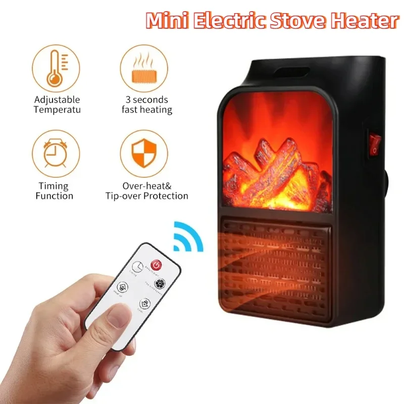 Portable Space Heater Electric Heater Heating for Room 3DFlame Mini Heating Fans Remote Control Wall Mounted Heating with Remote