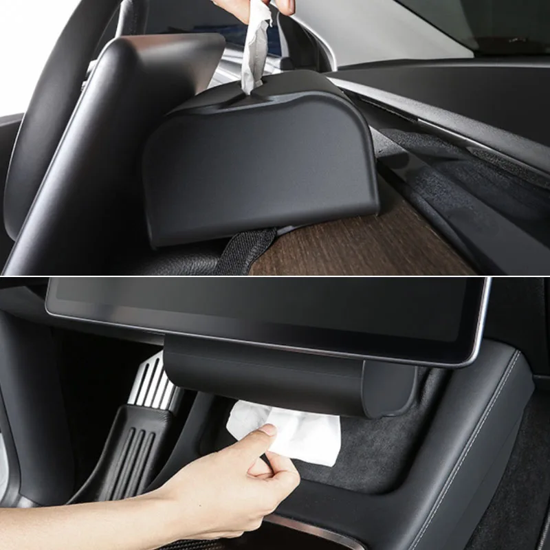 For Tesla Model 3 Y X S Interior Rubber Tissue Box Car Styling Modification Hanging Multifunctional Tissue Case