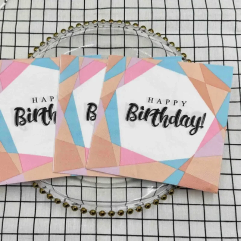 Servilletas de cumpleaños geométricas coloridas de 2 capas, 33cm, manteles individuales de papel decorativos cuadrados, papel para fiesta de cumpleaños, 10/20 piezas