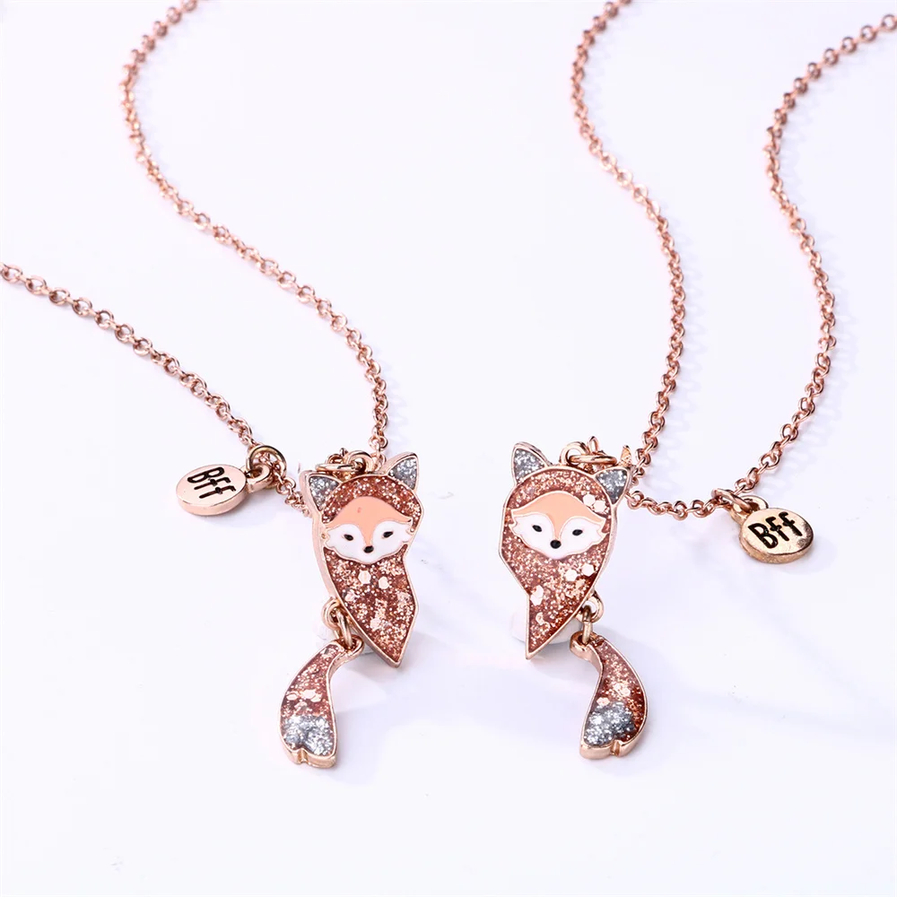 Cartoon Fox Magnet Stone Necklace Set para Melhor Amigo, Liga Pingente Quebra-cabeça, moda atraente, amor, personalidade, BFF