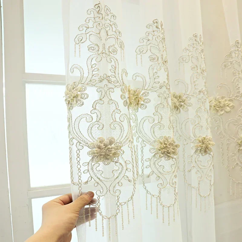 الحديثة الخفيفة الفاخرة المطرزة تول الشمال الكلاسيكية الدافئة اللون نمط الستائر لغرفة المعيشة غرفة نوم الطعام دراسة ديكور 커튼 #2