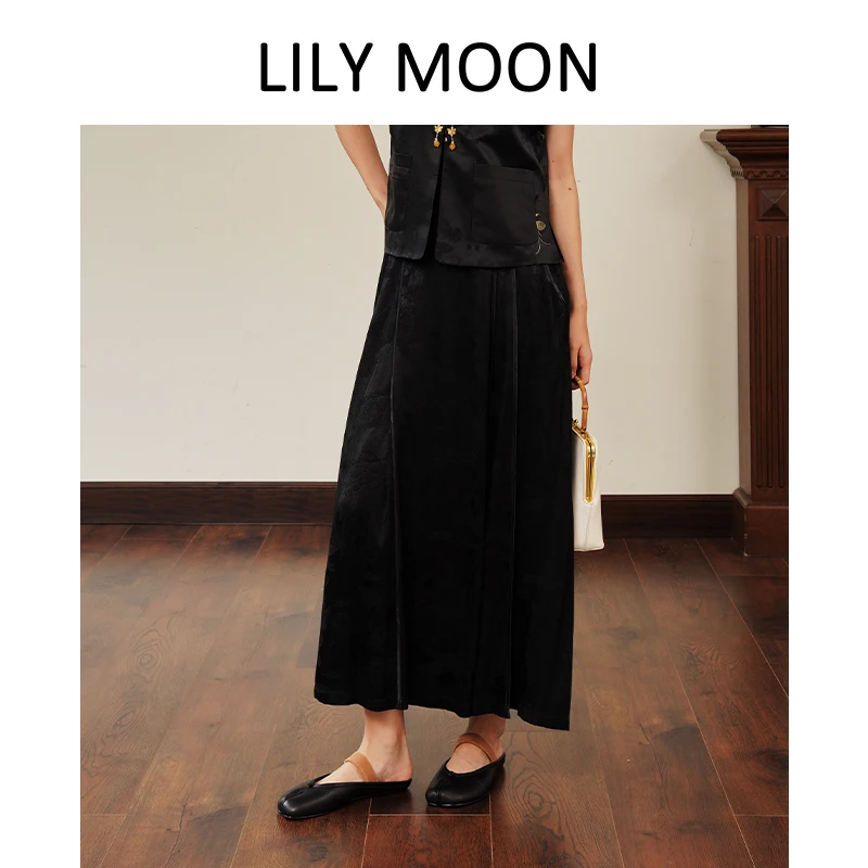 

LILYMOON daily summer dress ink-dyed heavy jacquard temperament horse mask skirt Han elements Chinese elegant style LM1229