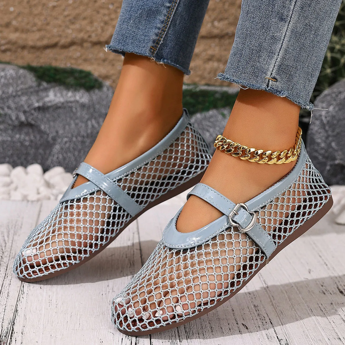 Women Mesh Ballet Flats Fishnet Ballerina Flats Comfortable Round Toe Ballet Shoes Breathable Casual Walking Shoes for Commuting