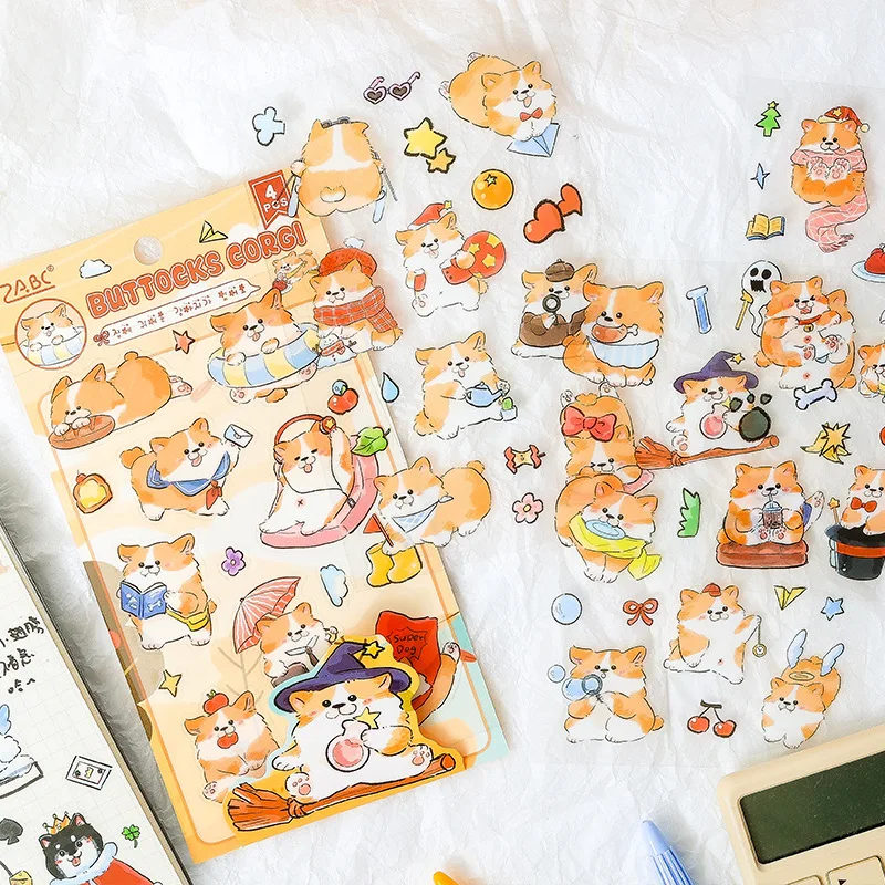4 Sheets Kawaii Cartoon dog Stickers Creativity Decorative Stick Labels DIY Diary Album Scrapbooking accessories Craft Supplies